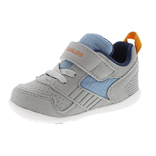Tsukihoshi 2510 Racer Strap-Closure Machine-Washable Baby Sneaker Shoe With Wide Toe Box And Slip-Resistant, Non-Marking Outsole - Gray/Sea, 5 Toddler (1-4 Years) #TOP10