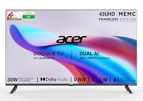 Image of acer 109 cm (43 inches) I Pro Series 4K Ultra HD LED Smart Google TV with Android 14 (Black) | MEMC | ALLM | VRR | AI Picture Optimisation | 30W Dolby Audio