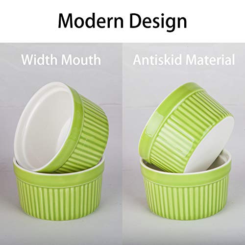 6 Ounce Porcelain Souffle Dishes, Ramekins For Baking, Creme Brulee Dishes, Ceramic Pudding Cup For Jams, Ice Cream and Desserts, Six Colours, Set of 12