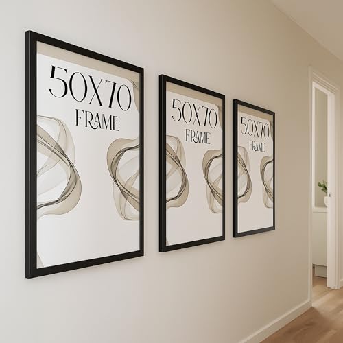 EMPORIUM RETAIL FRAMES Black 50X70cm Picture Frame - 500x700mm Black Poster Frame Wood, Styrene Acrylic Glass, MDF Back & Hooks - Portrait or Landscape Ideal for Gallery Wall Decorations - Image 5
