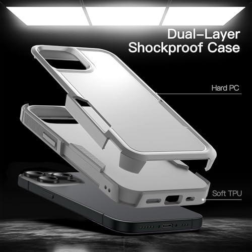 Image of KARWAN Shockproof Back Case Cover Compatible with iPhone 16 Pro Max, Heavy Duty Case with 360 Degree Camera Protection, Dual Layer Rugged Bumper Protection Cover with Matte Finish (White)