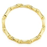 COOLSTEELANDBEYOND Pulsera Bamboo Link Tono Dorado para Mujer, Pulsera Elástica Stretch con Cuentas Tubo Bambú, Joyería Delicada Apilable