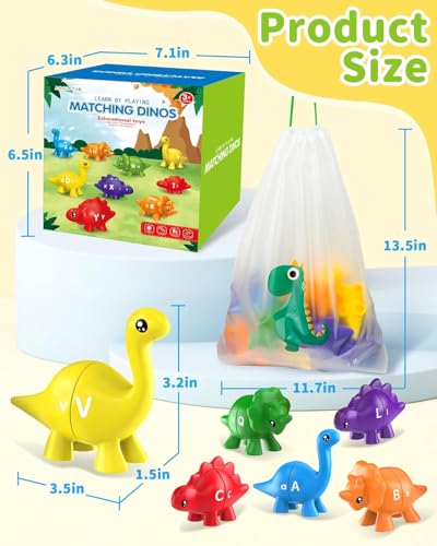 Image of BeFunky 26PCS Dinosaur Alphabet Learning Toys for Toddlers Kids, Montessori Educational Toys Gifts for 3 4 5 Year Old Boy Girl, Preschool Toddler Travel Activities, Double Sided ABC Matching Game