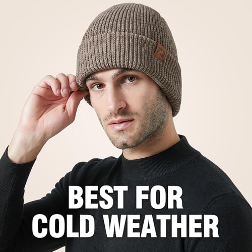 BARFULKER Beanie Mütze Herren Damen Winter, Warme Wintermütze Strickmütze Dehnbare Weiche Skimütze Winddichte Doppellagige Laufmützen Geschenke für Männer Frauen,Khaki