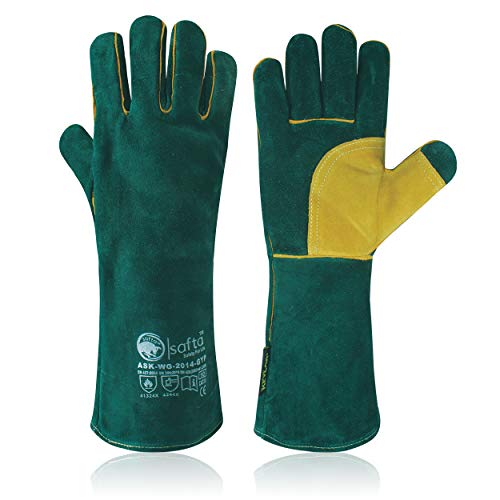 Us Dynamic Gardening Gloves | Heat Resistant Long ''16'' Kevlar Stitching Welding Bbq Grill Tig Stick Welding| Premium Cow Split Leather Oven Gloves, Green, X-Large #TOP6