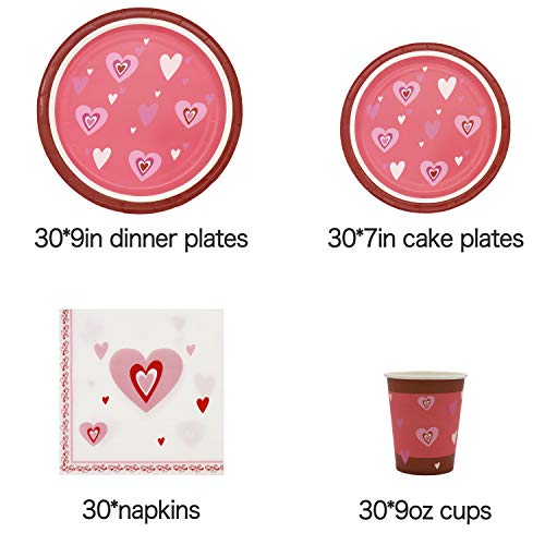 Pandecor Valentine's Day 120 Pcs Party Supplies -Serves 30- Disposable Tableware Set,Include 30 Dinner Plates,30 Dessert Plates,30 Cups And 30 Napkins For Mother's Day #TOP2