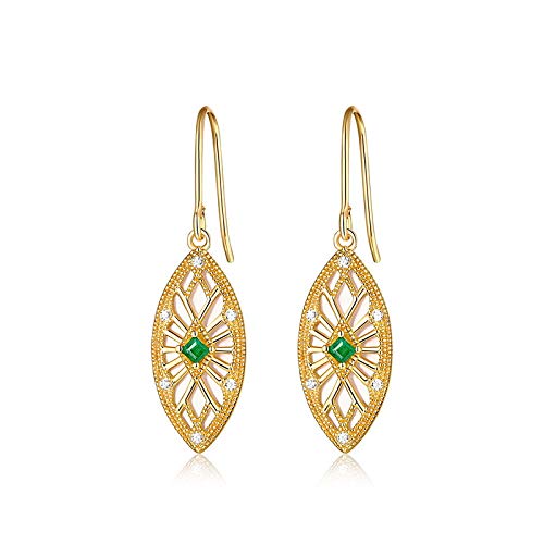 Boucles d'oreilles émeraude naturelle feuille anti-ternissement zircon