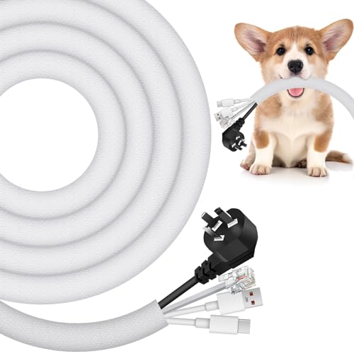 Qianyu Dog Cat Cord Protector 9.84 ft Cable Management Sleeve Flexible Cable Wrap Cover Prevent Pets Chewing Hider Cords Organizer Protector for USB Charger Power Audio Computer Extension Wire(white)