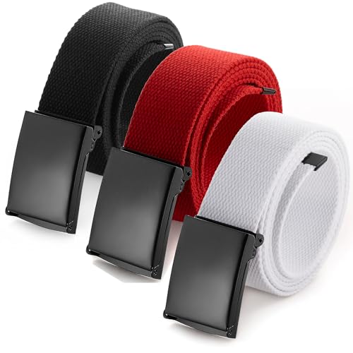 Image of Mile High Life Cut To Fit Canvas Web Belt Size Up to 52 inch with Flip-Top Solid Black Military Buckle