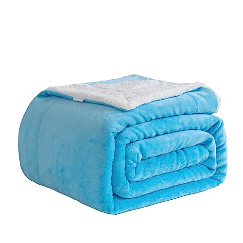 Good Nite Throw Blanket 130x150cm Fleece Flannel Sherpa Soft Blankets Fluffy Reversible Microfiber for Bed Couch Sofa and Travel (Blue,Single)