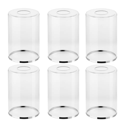 Image of 6 Pack Clear Glass Lamp Shade Replacements, Cylinder Glass Lamp Shade Globe Covers for Light Fixtures, Transparent Lampshades with Silver Border for Wall Sconces Chandelier Pendant Vanity Lights