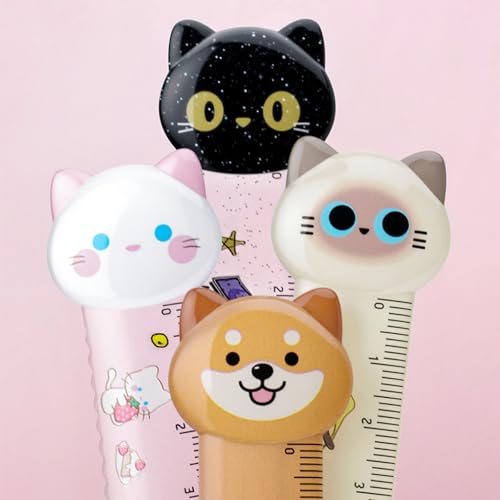 4PCS 15cm Cat Straight Rulers Cute Cartoon Cat Ruler Measuring Ruler Plastic Scale Rulers Cute Rulers Portable Stationery Ruler School Office Supplies Drafting Tool and Kit Plastic Measuring Tool