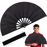 Blulu Black Large Folding Rave Fans 13 Inch Silk Clack Popping Hand Fan for Line Dancing Sports Fan Hand Fans...