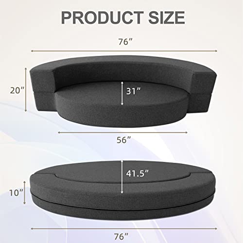 Nigoone Modern Folding Sofa Bed Couch Memory Foam With 2 Pillows Sleeper Sofa Futon Couch For Bedroom Living Room Guests, Washable Set, Stylish Oval 76''L × 41.5''D × 10''H,Dark Gray #TOP2