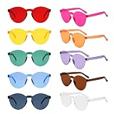 SUNOVELTIES 10 Pack Round One Piece Rimless Tinted Sunglasses, Trendy Transparent Glasses for Teens