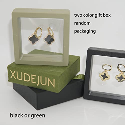 Xudejun Gold Plated 925 Sterling Silver Gem Hoop Earrings Clover Designs With Crystal Charms Crystal Natural Gemstone Dangle Earrings For Women (Onyx Black)……… #TOP4
