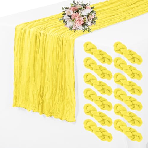 YMHPRIDE 12 Pack Yellow Table Runners 35x70in Cheesecloth Table Runner