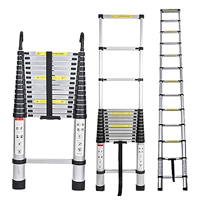 Telescoping Ladder 14.5ft Aluminum Telescopic Extension Ladder Extendable Ladders with 2 Detachable Hooks Portable Lightweight Safety Lock Design Best for Household Daily or RV Work 330 Pound Capacity
