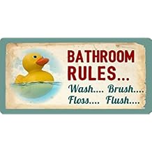 605HS Rubber Duck Ducky Bathroom Rules Wash Brush Floss Flush 5"x10" Aluminum Hanging Novelty Sign