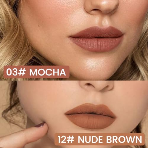 Image of 2Pcs Longwear Liquid Lip Liner Stain Marker Pen Set Long Lasting Waterproof, Mocha Nude Brown Matte Semi Permanent 24 Hour Lip Liner and Lipstick Combo, Color Stay Lipliner All Day Lip Stains peel off