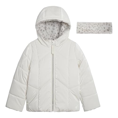 Jessica Simpson Girls' Heavyweight Hooded Puffer Jacket with Cozy Headband Winter Coat