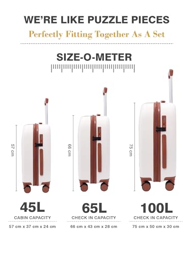 Image of FUR JADEN The Wayfarer Polycarbonate Travel Luggage Suitcase with 8 StealthTech Silent Shock Absorbing Wheels, TSA Lock & Aviation Grade Telescopic Trolley (Oyester White, Set of 3)