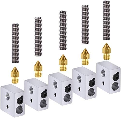 Wangdd22 15pc/Set 1.75mm Teflon Throat Tube+0.4mm Extruder Nozzle Print Heads+Heater Blocks Hotend for MK8 Makerbot Anet A8 3D Printer