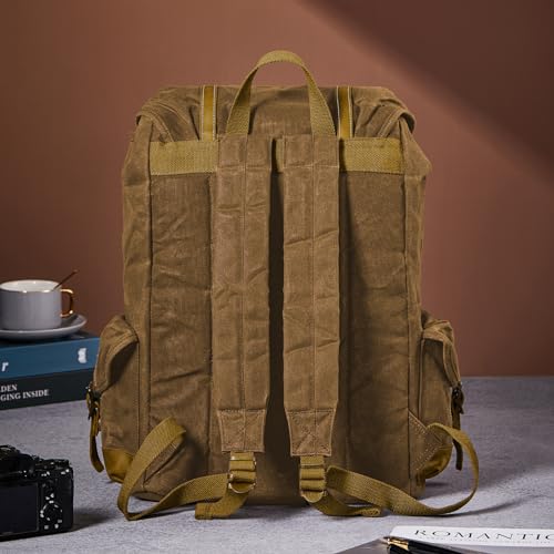 Brass Tacks Leathercraft Zaino Da Viaggio Uomo Donna In Tela Cerata，Stile Vintage Impermeabile，Zaino Tela，Zaino Università Casual Lavoro（Giallo） - 6