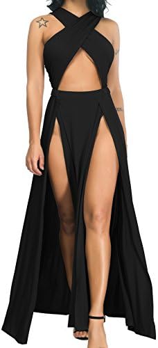 Velius Women Sexy Hollow Out Halter Wrap Sleeveless Plain Pleated...