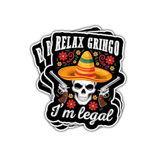 Image of 3Pcs Relax Gringo Im Legal Sticker, Relax Gringo I'm Legal Sticker for Car, Relax Gringo Calcomanias De Mexico Funny Immigrant Calcomanias Mexico Mexican Cactus Stickers for Truck Car Helmet (N6)