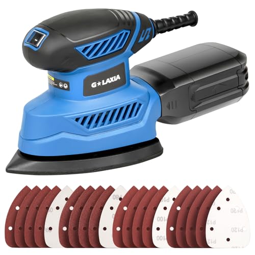 GLAXIA 130W Detail Sander, 13000RPM Compact Sander with Sandpaper 20pcs & Dust Collection, for Woodworking/Metal/Wall Polishing