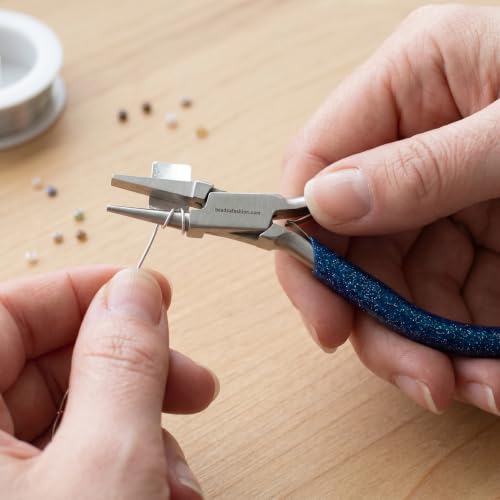 Image of Beadsnfashion Steel Jewellery Making Flat Round Plier (5.5 Inch) - Professional Stainless Steel Jewellery Making Tool with Blue Grips Handle for Forming Curves and Loops and Detailed Craft Work