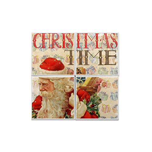 Carreaux Céramique Père Noël Vintage 40x40 cm - Décoration Murale de Noël Rétro pour la Maison