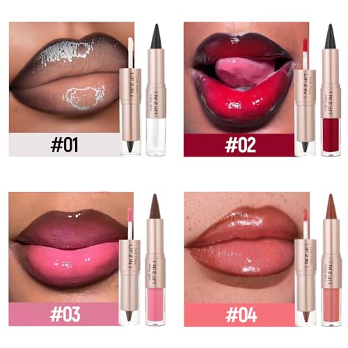 Image of BAISEN DIARY 2-in-1 Double-Ended Matte Lip Liner & Lip Gloss Duo, Classic Red Ombre Lip Combo Pencil, Lip Liner and Lipstick Gloss Set for Defined & Fuller Looking Lips, #02 Classic Red