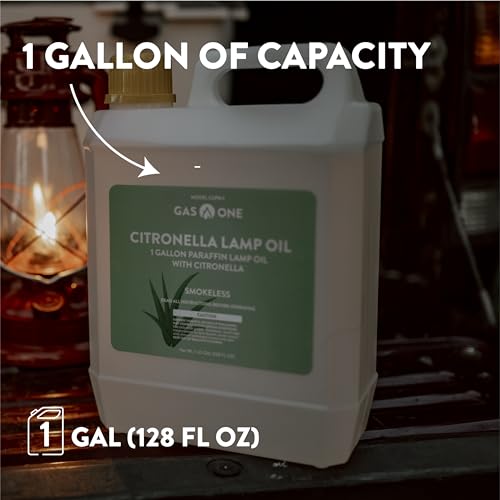 Gas One Insect and Mosquito Repellent Lamp Oil - Scented Cintronella Oil - Paraffin Lamp Oil – 1 Gallon Clear Oil Lamp – Smokeless Indoor Ideal for Lamps, Lanterns, Tiki Torch