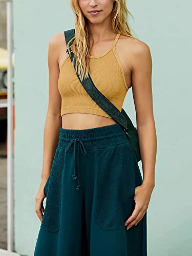 Laslulu Workout Sports Bra For Women Cropped Tank Tops Going Out Tops Halter Crop Tops Cami Bra Athletic Tops(Yellow Medium) #TOP4