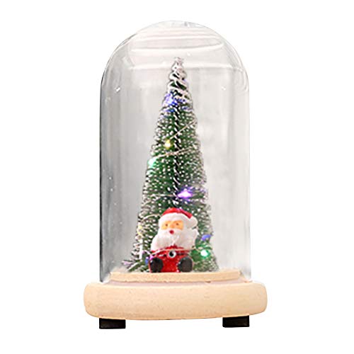 YHNJI Árbol de Navidad en cúpula de cristal, luces de colores, árbol de pino sobre una base de madera, mini árbol de Navidad para el hogar, vacaciones, fiesta, boda, decoración