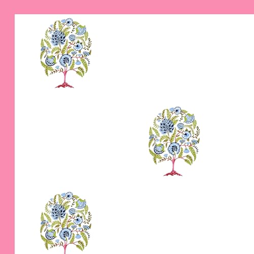 Image of BLOCKS OF INDIA Hand Block /Batik Print Rectangular Table Cloth for 6 Seater Dining Table (60 Inch X 90 Inch)(Pink Tree of Life)