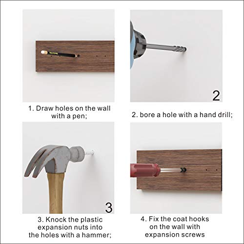 BAMEOS Wall Mounted Coat Rack, Bamboo Wall Coat Rack Hooks, Coat Hat Hanger Hooks, 4-Hook Rail for Entryway, Bathroom, Bedroom,Closet Room, Kitchen (Brown)