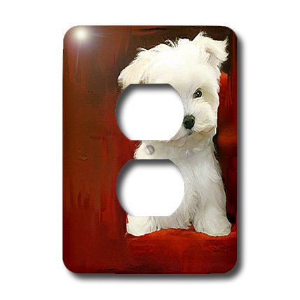 Cachorro maltés interruptor decorativo de 2 tapas de enchufe de pared para el hogar 3