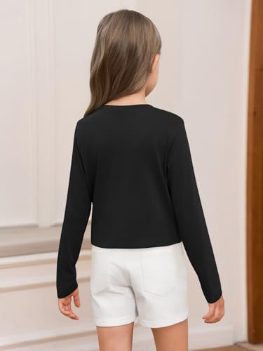 Haloumoning Girls Crop Tops Long Sleeve T Shirts Kids Crewneck Slim Fit Basic Tee for 5-14 Years3