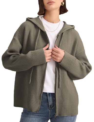 Sweaters for Women Oversized Hoodies Sweatshirts Knit Drawstring zip up Loose Hooded Cardigan Outwear