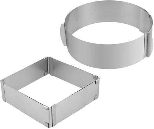 MOTZU 2 piezas de moldes para tartas, anillos de mousse de acero inoxidable, molde ajustable, anillo de molde para decoración de tartas, collar de