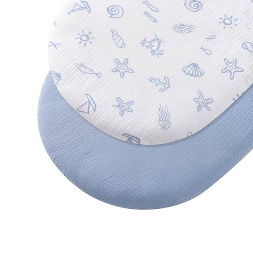 Image of TADO MUSLIN Organic Cotton Muslin Bassinet Sheets, 2 Pack - Soft, Breathable, Universal Fit for Oval, Rectangle & Hourglass Mattresses, Machine Washable, Neutral Colors for Baby Boys & Girls