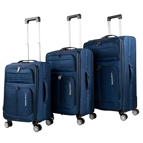 ITACA - Set de Maletas Semirrígidas Ligeras con Ruedas giratorias 360°- Juego de Maletas. Maletas de Viaje Blandas con candado de Combinacion., Azul Vaquero