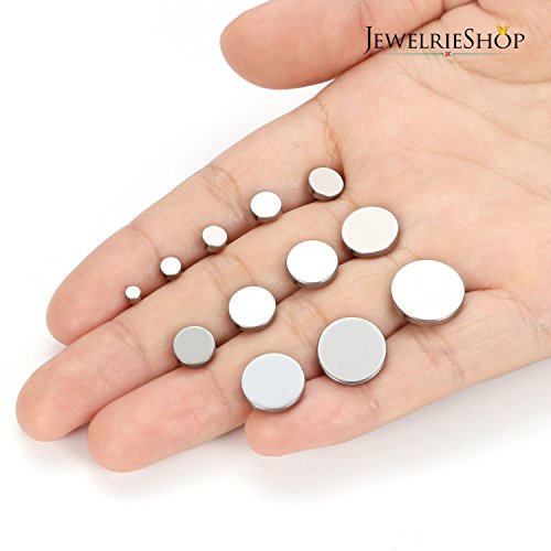 Jewelrieshop Black Faux Gauges Plugs Earrings For Men Stainless Steel Dot Disc Studs Circle Flat Back Cheater Tunnel Dumbbell Earrings Women(18 Gauges,2 Pairs,10Mm,Black And Silver) #TOP5