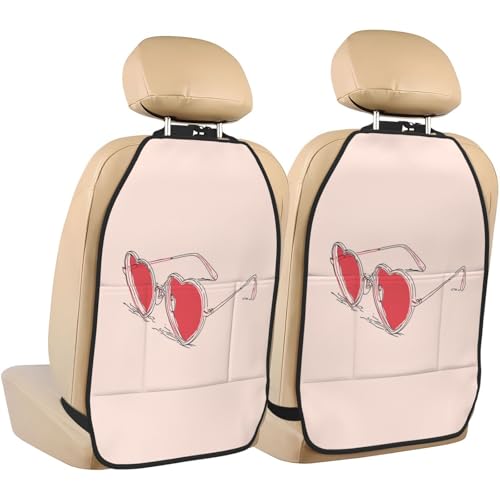 Minimalist Heart Shaped Sunglasses Car Seat Back Kick Protectors,2 Pack Kick Mats with Storage Pockets for Vehicles to Protect from Dirt Mud Scratches