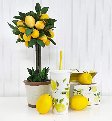 Kate Spade New York Insulated Tumbler With Reusable Straw, 20 Ounce Travel Cup With Lid, Lemons #TOP4