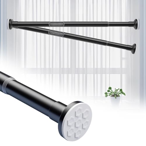 Barras Cortinas Extensibles Barra de Tensión sin taladrar, Barra Telescópica para Armario Baño, Barra de cortina de ducha en Acero Inoxidable 50-250cm, antideslizante, nunca se oxida(Negro,70-120CM)