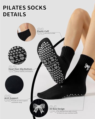 Image of Yawlsow Pilates Grip Socks for Women Yoga Grippy Socks Cute Barre Non Skid Athletic Crew Sticky Sock Workout Hospital
